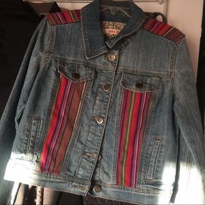 Hot Kiss jean jacket with Mexican fabric-Medium